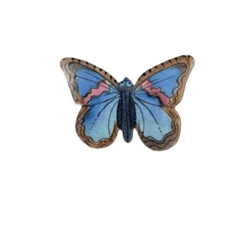 Y2K Butterfly Brooch Handmade Blue Pink Resin Metal Hand Painted Signed